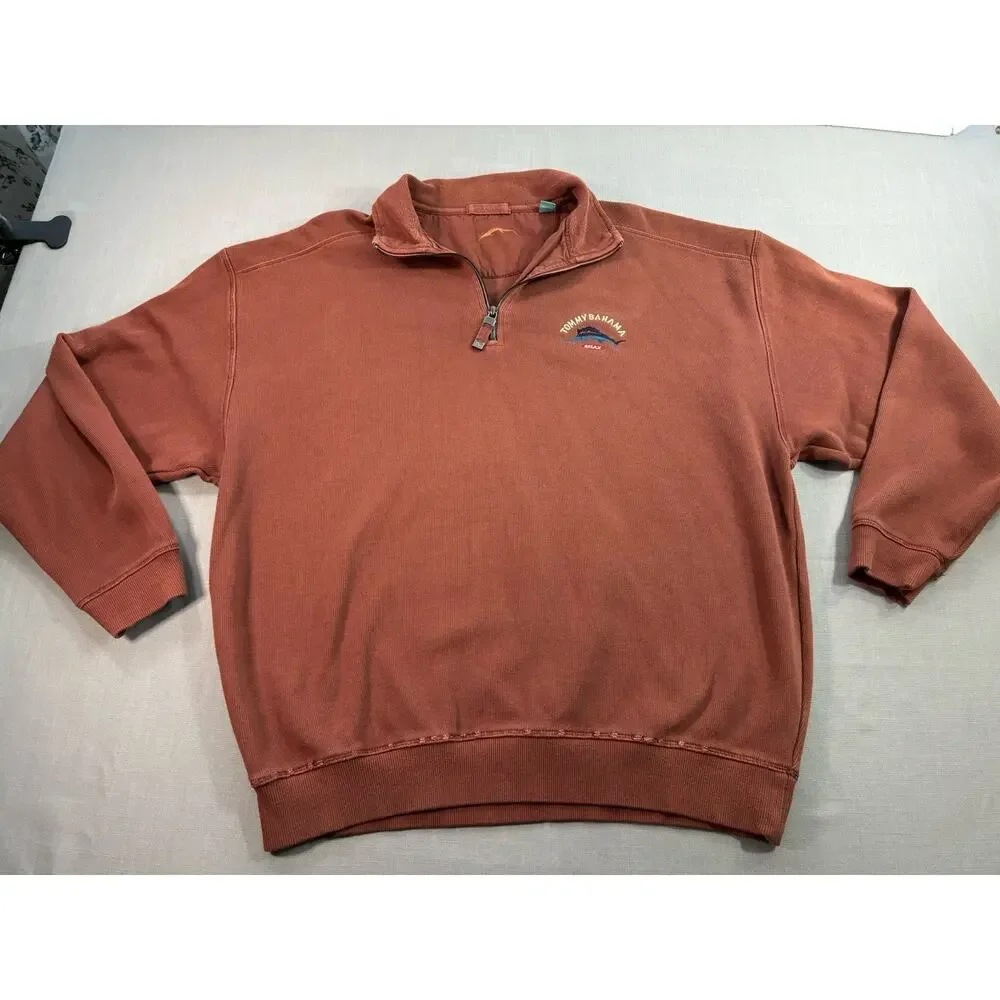 Tommy Bahama Relax 1/4 Zip Pullover Brown Mens Large Cotton Island Resort wear